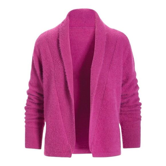 Boston Proper Plush Short Open Front Cardigan Rolled Collar Small Fuchsia Pink - Picture 1 of 6